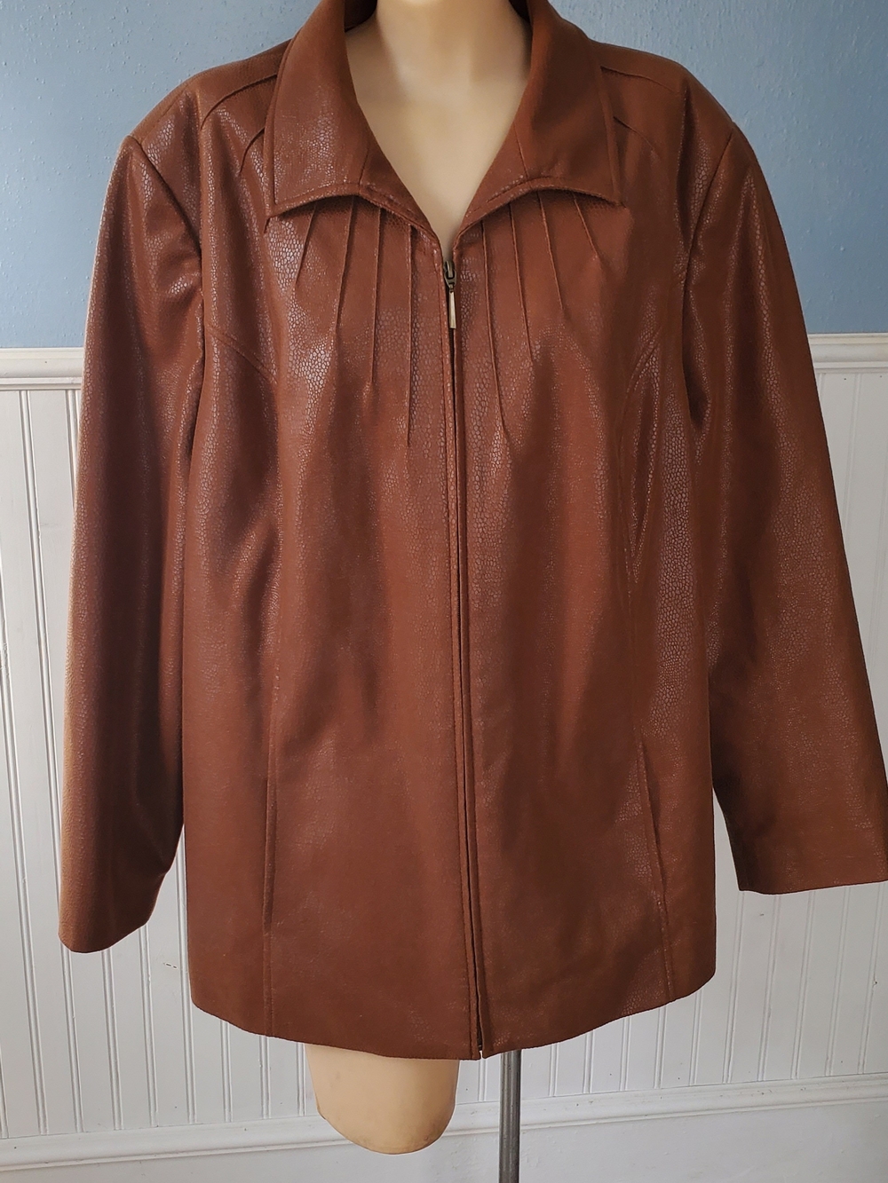 Kim Rogers Brown Faux Leather Zip Jacket